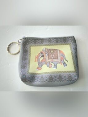 Elephant Print Keychain Coin Purse - Gray
